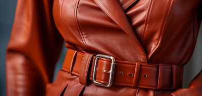 Woman wearing a brown leather coat